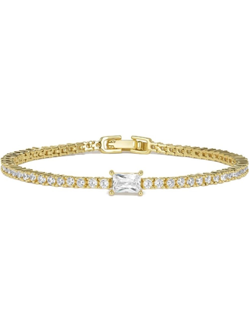 Elegant 14K Gold Filled Tennis Bracelet with Simulated Diamonds & CZ | Stacking
